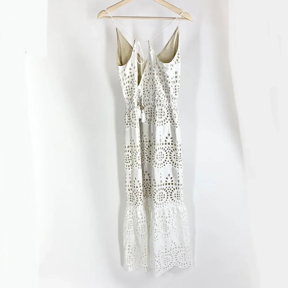 Winston White eyelet v-neck wedding getaway honeymoon dress XS
